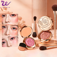 Set de Rubor Lilywild con Brocha de Lujo y Espejo, Marca Privada, Vegano, Mineral, Alta Pigmentación, Polvo Compacto con Brillo en Oro Rosa para el Rostro