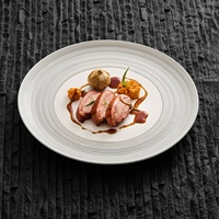 Assiette plate de style luxe léger, peinte à la main sous glaçure, en porcelaine hautement esthétique, durable, pour usage commercial et hôtelier