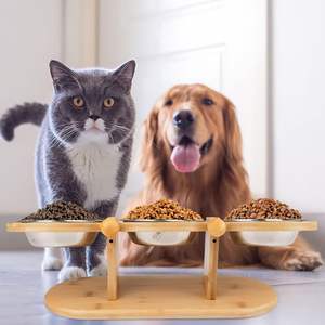 ขาตั้งชามอาหารสัตว์เลี้ยงทำจากไม้ไผ่และสแตนเลส ทนทาน เป็นมิตรกับสิ่งแวดล้อม สำหรับสุนัขและแมวขนาดเล็ก |   ที่ป้อนอาหารแบบปรับระดับได้ ป้องกันการก้มคอ - Product Image 1