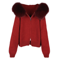 Manteau cardigan en tricot pour femme 2025, vêtement d'extérieur décontracté chaud d'hiver, respirant, capuche, col en fourrure de renard de luxe, doublure en laine teinte