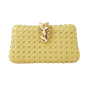 Pochette élégante en rotin tressé pour femme, sac de soirée en forme de feuille, sac à main vintage en rotin tressé avec chaîne amovible pour occasions formelles - Product Image 5