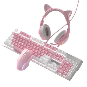 Set Combo Mouse e cuffie per tastiera da gioco rosa Gamer