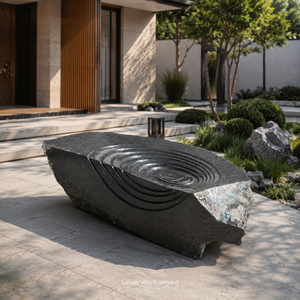Pierre de jardin en granit noir naturel poli, roche décorative paysagère avec surface spirale pour exposition extérieure - Product Image 3