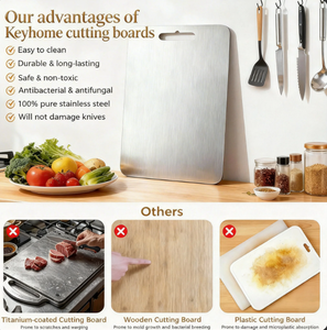 Tagliere Multifunzione in Acciaio Inossidabile Spessore Rinforzato Titanio 1-1.5mm, Antibatterico Anti-Muffa, per Carne e Cucina - Product Image 2
