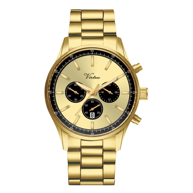 Virtue Sports Chronograph Waterproof Analog Gift Stainless Steel Mens Watches Fashion Business Casual Date Wrist Watch Quartz