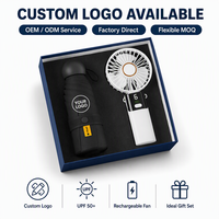 Set Hadiah Promosi Logo Kustom Payung dengan Kipas Mini Genggam untuk Acara Bisnis Korporat dalam Kotak Hadiah Elegan
