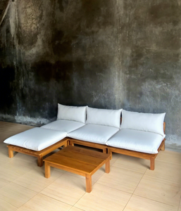 Low Profile Tropical Teak Wood <b>Corner</b> Sofa <b>Set</b> with Chaise Waterproof for Poolside Patio - Product Image 4