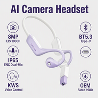 Casque intra-auriculaire avec caméra IA 8MP EIS 1080P, BT5.3 IP65 ENC, Type-C LED KWS Voice, TF 32GB Mains Libres, Fabrication OEM