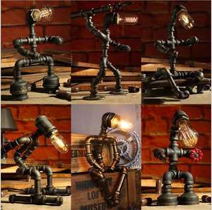 Ornements en métal industriels <span class=keywords><strong>steampunk</strong></span> créatifs, lampe de table vintage rétro à LED, microphone robot jouant de la guitare, petite lampe de table pour la maison, le bureau - Product Image 5