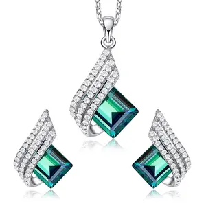 Necklace Jewelries Women 925 Sterling Silver Jewellery Sets Crystal Necklace And Earring Women Bridal Wedding Fashion Jewelry Set For Girls