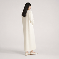 Robe longue en jersey pour femme, col rond, manches longues amples, tricotée, couleur ivoire unie, vêtement modeste musulman, vente en gros