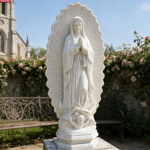 Statua della Vergine Maria con Bambino in Marmo Bianco Intagliata a Mano YOUFINE, Scultura Religiosa <span class=keywords><strong>per</strong></span> Chiesa e Giardino - Product Image 3
