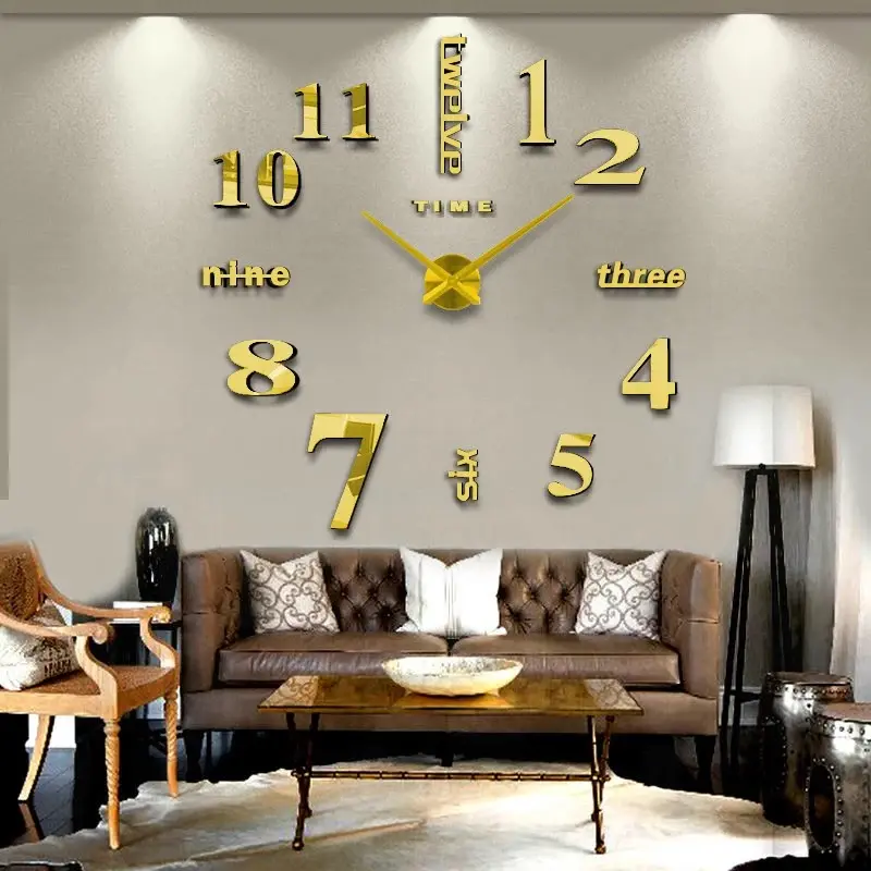 Adesivo da parete decorativo 3D Frameless grande orologio da parete digitale fai da te fabbrica a buon mercato all'ingrosso casa soggiorno acrilico ago resina