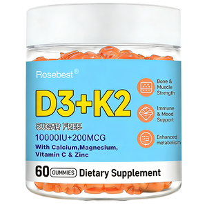 Fabrieksdirect natuurlijke sinaasappel smaak vitamine D3 10000 IE K2 MK-7 200mcg gummy <span class=keywords><strong>supplement</strong></span> met calcium, magnesium & zink - Product Image 1