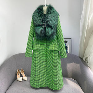 Élégant <span class=keywords><strong>Pied</strong></span>-<span class=keywords><strong>De</strong></span>-<span class=keywords><strong>Poule</strong></span> Manteau En Cachemire <span class=keywords><strong>De</strong></span> Luxe Longue Laine <span class=keywords><strong>Trench</strong></span> Femmes Manteau Avec Fourrure <span class=keywords><strong>De</strong></span> Renard Argenté Collier - Product Image 3