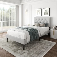 Cadre de lit plateforme rembourré en tissu de luxe haut de gamme avec tête de lit réglable et support métallique stable pour chambre à coucher