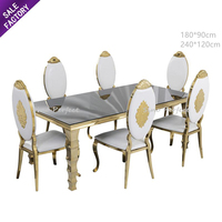 Table de mariage en acier inoxydable doré avec plateau en verre miroir noir, ensemble de 12 chaises pour mariage