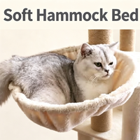 Arbre à chat avec housse en peluche, poteaux à gratter en sisal, hamac latéral, lit cylindrique de surveillance, planche à gratter fermée et inclinée