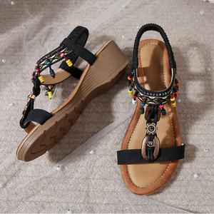 Sandales d'été confortables <span class=keywords><strong>de</strong></span> style bohème pour femmes Compenses Mujer Sandales à talon bas avec strass perlé et bout ouvert à la cheville Sandales compensées à une sangle - Product Image 6