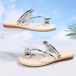 Sandalias Planas con Decoración de Mariposa de Pedrería para Mujer, Chanclas de Verano para Exteriores, Sandalias Brillantes con Pedrería para Uso Diario - Product Image 6
