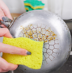 Eco Friendly <b>Natural</b> Wood Pulp Cellulose <b>Sponge</b> Scrubber Pad Double Layer Non Woven Abrasive Surface Durable Absorbent - Product Image 4