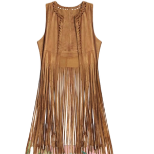 2025 femmes longue mi-longueur sans manches <span class=keywords><strong>gilet</strong></span> haut été National Style traditionnel daim <span class=keywords><strong>frange</strong></span> manteau châle tricoté vêtements d'extérieur - Product Image 1