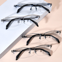Gafas de titanio Borregls para hombre, montura de diseñador, ligeras, cuadradas, de medio aro, semimontura, ópticas, modelo 185770