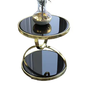 Modern Glass Coffee and Tea Table Golden Metal Frame Leisure Round Table for Home Living Room Dining or Hotel Use