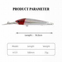 Leurre crankbait en PVC Hessen OEM pour eau salée, 75g 180mm, plongée profonde, ailettes longues, yeux 3D, type minnow, pour bar et brochet