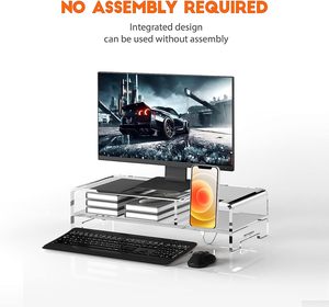 Acryl Monitor Standaard Riser, Breed 20 ", 2 Tier Computer Met Opslag, Bureau Organizer Desktop Printer Laptop Opslag Plank Scherm - Product Image 2