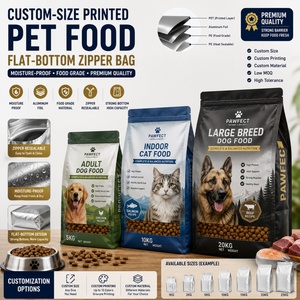 Sac d'emballage pour aliments pour animaux de compagnie en aluminium imprimé sur mesure, résistant à l'humidité, à fond plat et avec fermeture éclair - Product Image 1