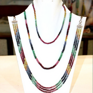 925 Sterling Silver Multi Sapphire Micro Faceted Beaded <b>Necklace</b> for Women Dainty Classic Wedding Spiritual Gift - Product Image 1