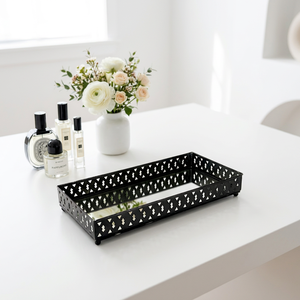 Handmade Modern Luxury <b>Black</b> Metal Framed Rectangle <b>Mirror</b> Tray for Home Decoration - Product Image 1