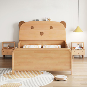 Set di Mobili Moderni Minimalisti in Legno di Faggio Massiccio, Lettini per Bambini con Sponda di Sicurezza, Design Cartoon per Camere da Letto Piccole e Soggiorni - Product Image 2