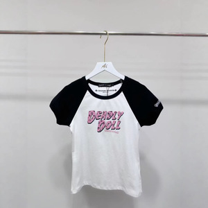 <span class=keywords><strong>T</strong></span>-<span class=keywords><strong>shirt</strong></span> Crop Slim con Stampa Cuore Spinato Stile Americano Retrò, Maniche Raglan Bicolore, Top da Donna Y2K Hot Girl Style - Product Image 5
