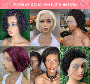 Noir court droit Bob perruque pour les femmes noires #1 Pixie Cut perruque pour les jeunes femmes court dentelle avant Pixie Cut perruques cheveux humains - Product Image 6