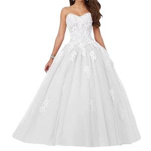 White Strapless Ball Gown Wedding Dress With Lace Tulle <b>Skirt</b> Natural Waistline Elegant Bridal Gown - Product Image 1