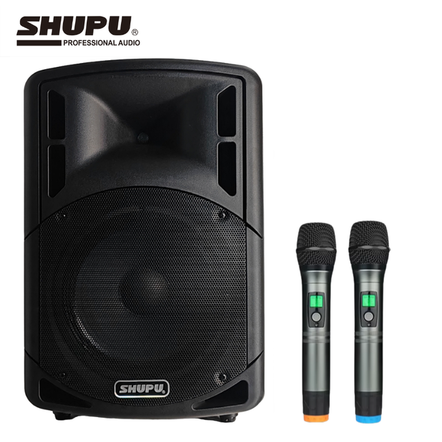 SHUPU MC-512 12" 280W Professional Mobile PA Speaker System Wireless Charging for Mobile Phone 2 Microphones Outdoor Party Home