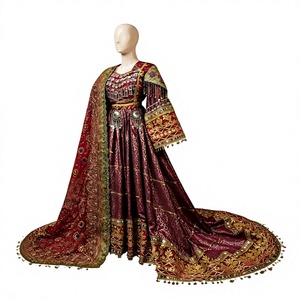 Robe de mariée afghane traditionnelle, broderie complexe, manches imposantes, silhouette fluide, longue robe maxi, tenue décontractée pour femmes - Product Image 1