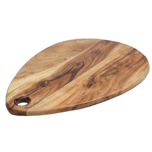 Tabla de cortar de madera de acacia de forma ovalada profesional con mango Tabla de cortar de cocina personalizada para uso en utensilios de cocina - Product Image 1