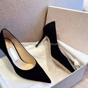 Zapatos de mujer clásicos JC de ante negro, versión superior, tacones altos de piel de oveja importada de 6.5 cm, zapatos de marca, moda Jimmyschoo - Product Image 3