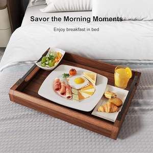 صينية تقديم خشبية للطعام مع مقابض من الفولاذ المقاوم للصدأ الفضي لتزيين طاولات المنزل والفنادق - Product Image 6