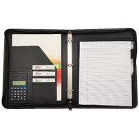 Modernqiu A4 Conférence Document Portefeuille 3 Classeur à anneaux avec calculatrice Dossier en cuir PU Produits de classement modernes