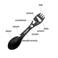 Outil de survie multifonctionnel 5 en 1 en acier inoxydable pour le camping en plein air, fourchette, couteau, cuillère, ouvre-bouteille/ouvre-boîte, outils de repas