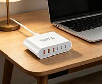 Chargeur de bureau HNT 100W avec câble AC de 1,5 m, hub de charge rapide USB C multi-ports, prise EU/US/UK/JP, vente en gros pour iPhone, ordinateur portable