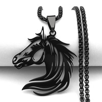 Collier esthétique tête de cheval creuse en acier inoxydable pour femme, couleur or, argent, noir, cadeau pour les amoureux des chevaux, bijoux chaîne (NL675)