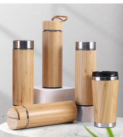 Bouteille d'eau en bambou de haute qualité, mug avec poignée, isolée sous vide, en acier inoxydable, thermos en bambou, gobelet