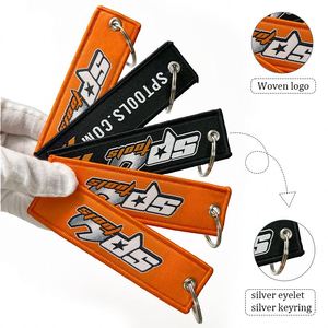Manufacturer Supply Small Branded Flight Fabric Embroidered Woven <b>Custom</b> Logo Jet Tags Keychain <b>Key</b> Tag - Product Image 3