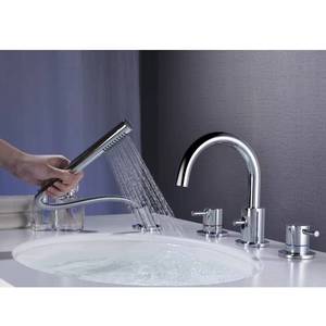 Robinet de baignoire à 4 trous avec douchette à main, mitigeur de baignoire à poser sur le rebord - Product Image 3