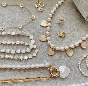 Set Perhiasan Trendi 2022 Baja Tahan Karat 18K PVD Berlapis Emas Modis Bentuk Kustom Kalung Mutiara Bintang Hati